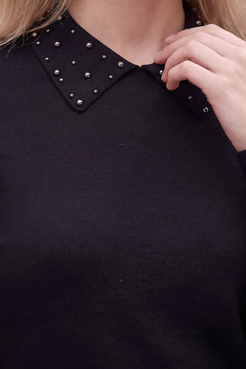 Roman Black Petite Faux Pearl Collared Knit Jumper - 12 Image 4