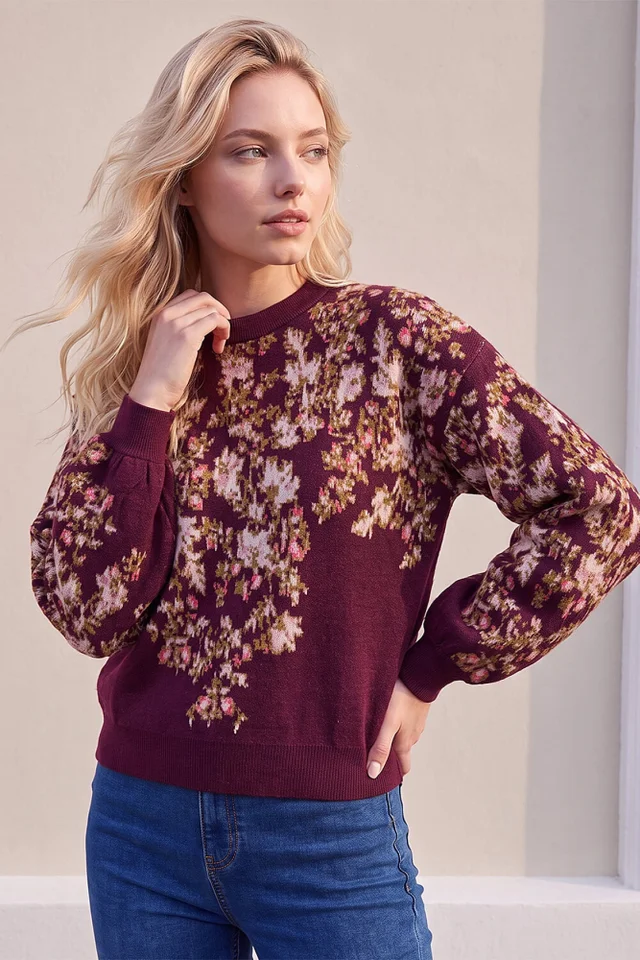 Roman Wine Petite Floral Jumper