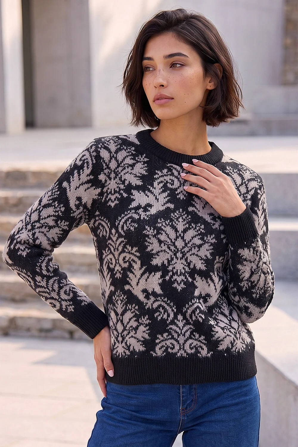 Roman Black Petite Baroque Knitted Jumper - 14 Image 1