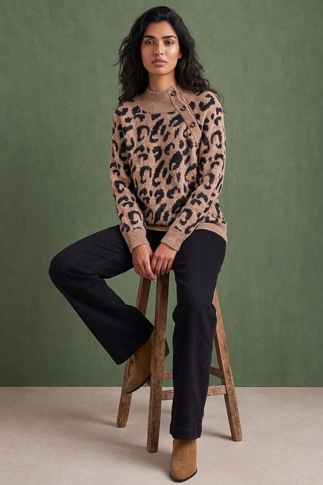 Roman Beige Lepord Knit Jumper