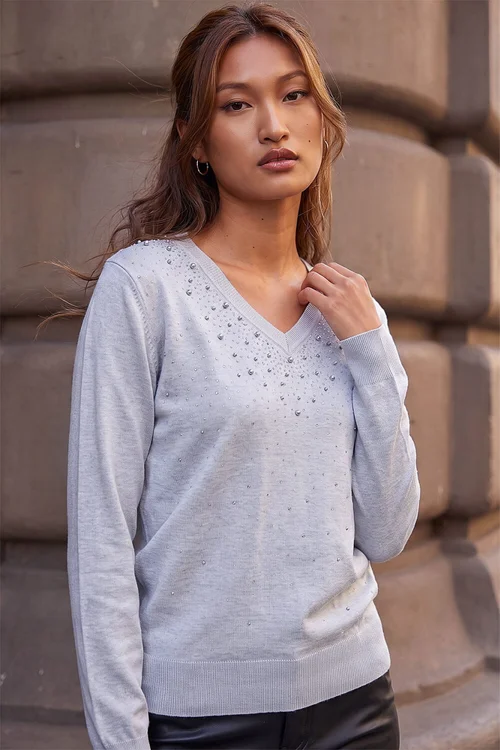 Roman Light Grey Pearly Hotfix Jumper - 14 Image 1