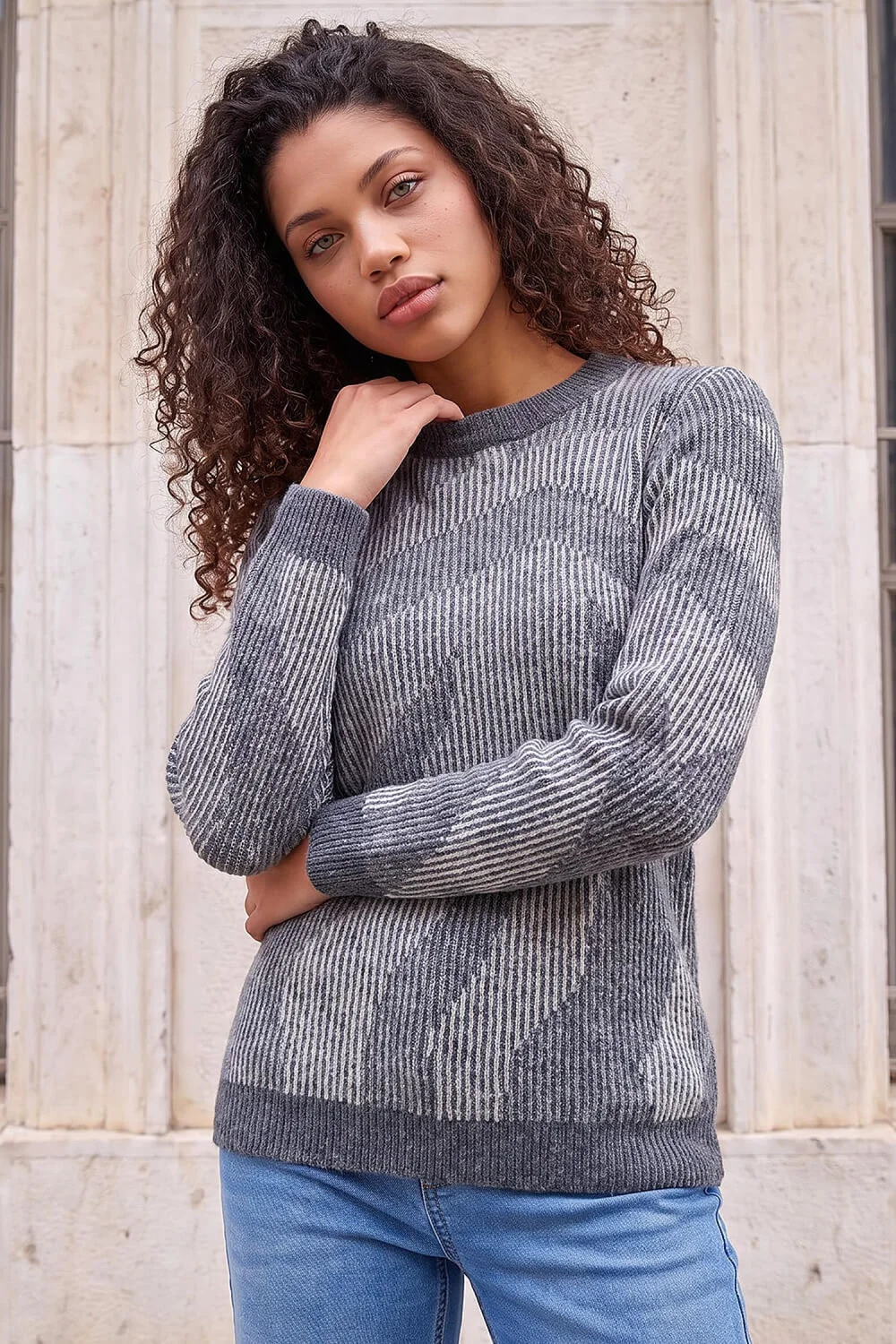 Roman Grey Petite Abstract Knit Jumper - 12 Image 1