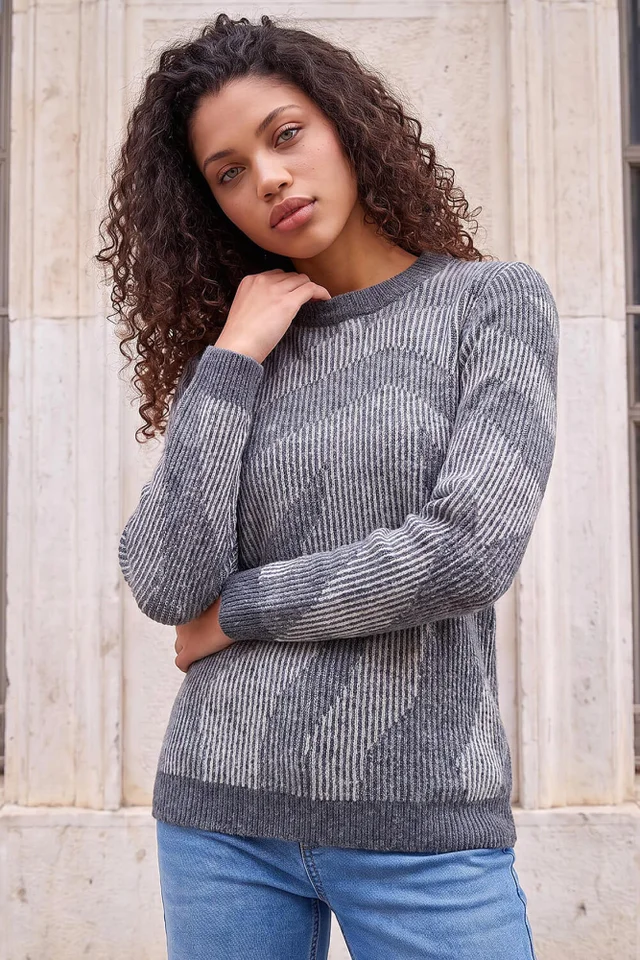 Roman Grey Petite Abstract Knit Jumper