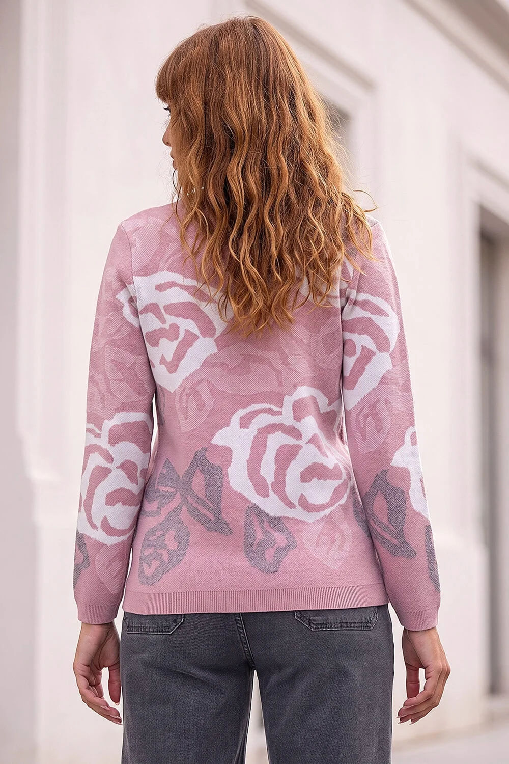 Roman Light Pink Jacquard Rose Jumper - 16 Image 3