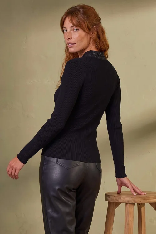Roman Black Hotfix Tie Knit Top - 18 Image 3