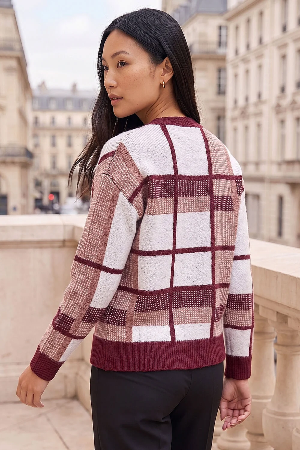 Roman Burgundy Knit Check Jumper - 14 Image 3