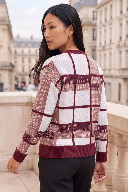 Roman Burgundy Knit Check Jumper - 14 Image 3