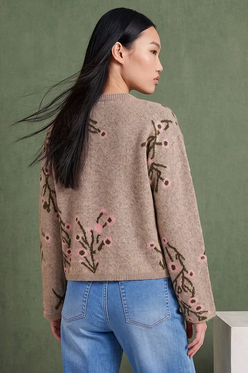 Dusk Beige Floral Knitted Cardigan - 12 Image 3
