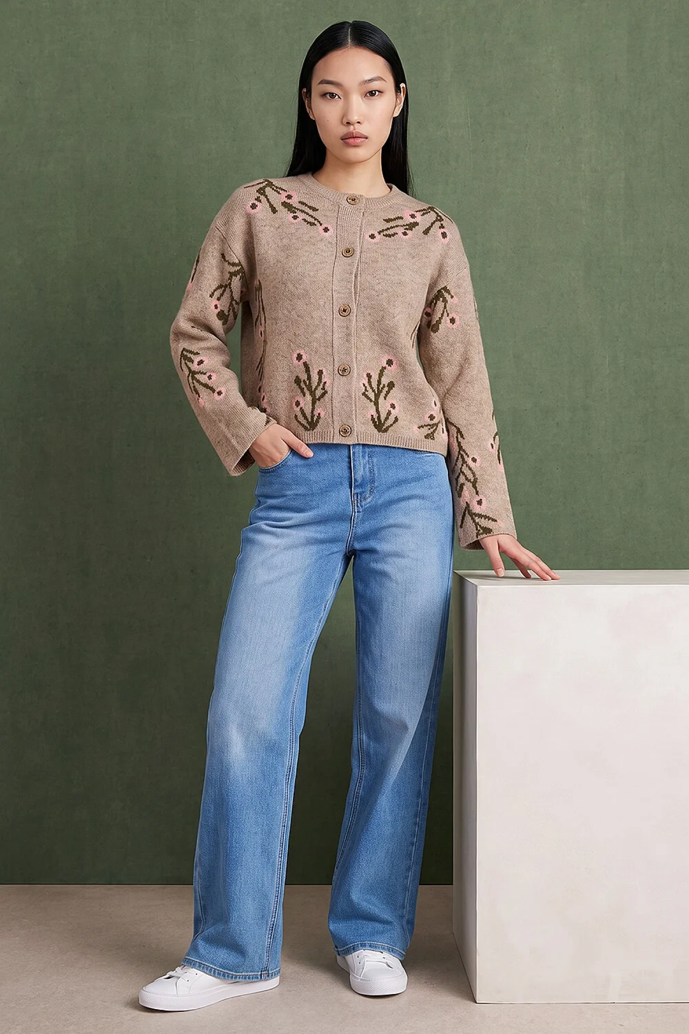 Dusk Beige Floral Knitted Cardigan - 12 Image 4