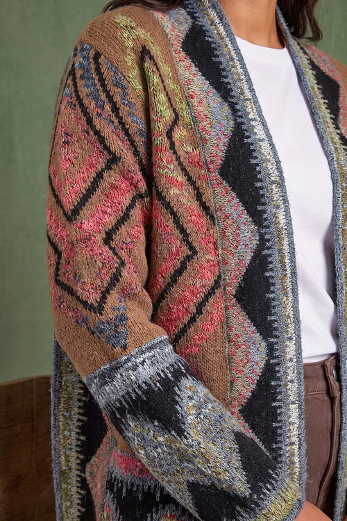 Roman Brown Nordic Pattern Cardigan - 14 Image 4