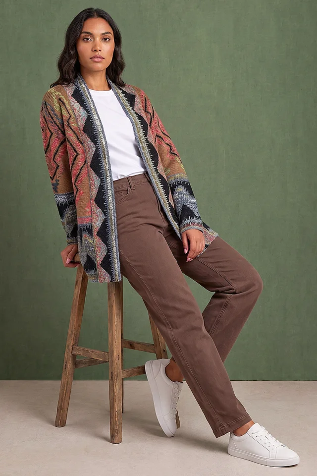 Roman Brown Nordic Pattern Cardigan