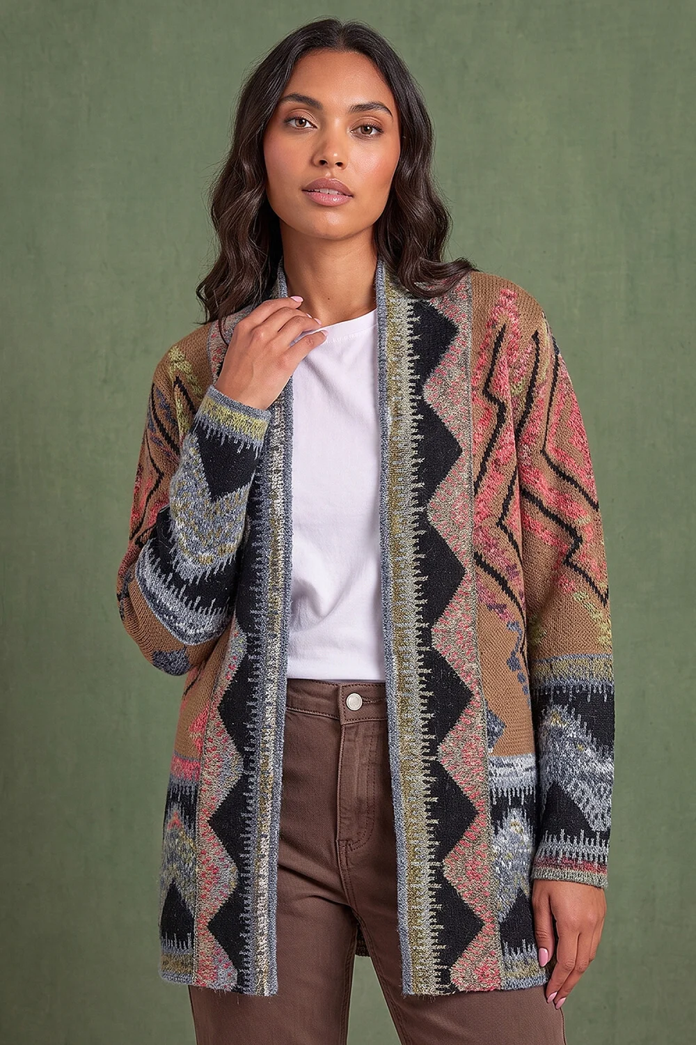 Roman Brown Nordic Pattern Cardigan - 14 Image 1