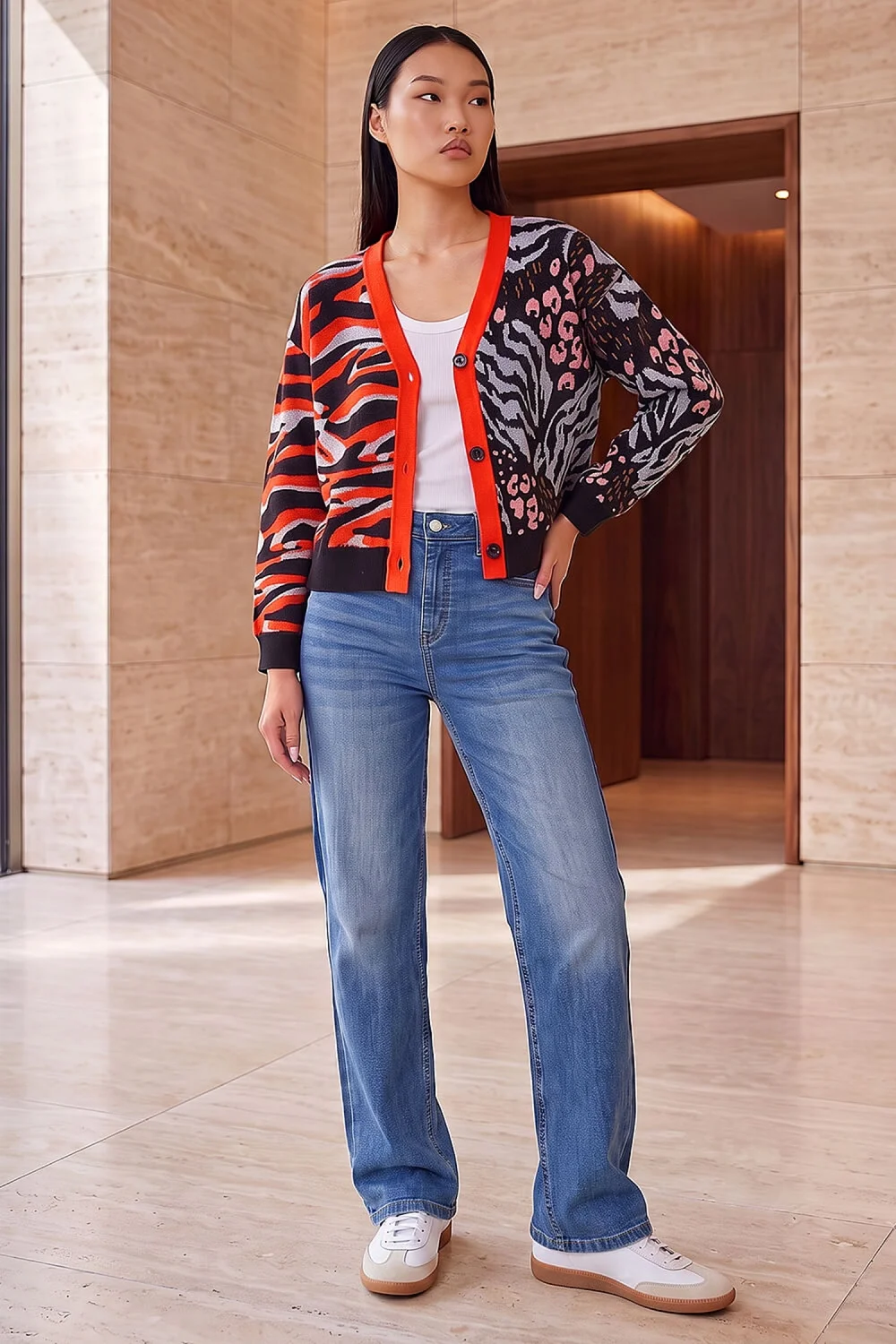 Dusk Orange Contrast Knit Cardigan - 18 Image 3