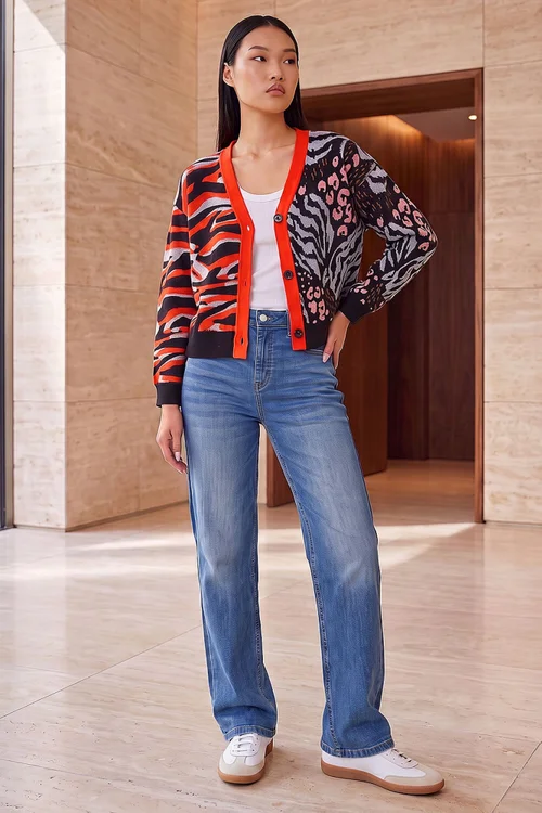 Dusk Orange Contrast Knit Cardigan - 18 Image 3