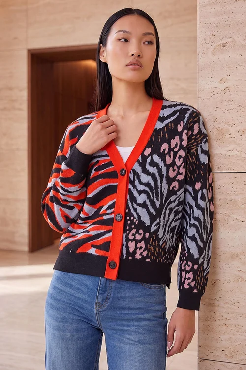 Dusk Orange Contrast Knit Cardigan - 18 Image 1