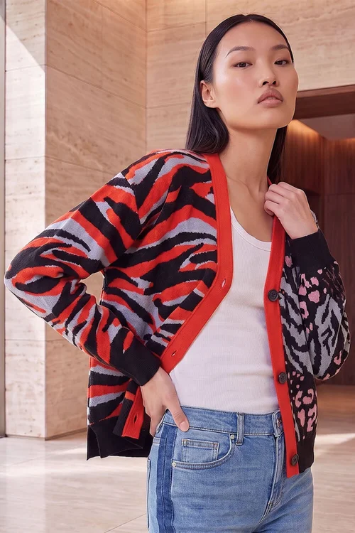 Dusk Orange Contrast Knit Cardigan - 18 Image 2