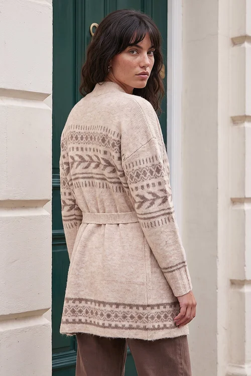 Roman Beige Pattern Belted Cardigan - 20 Image 4