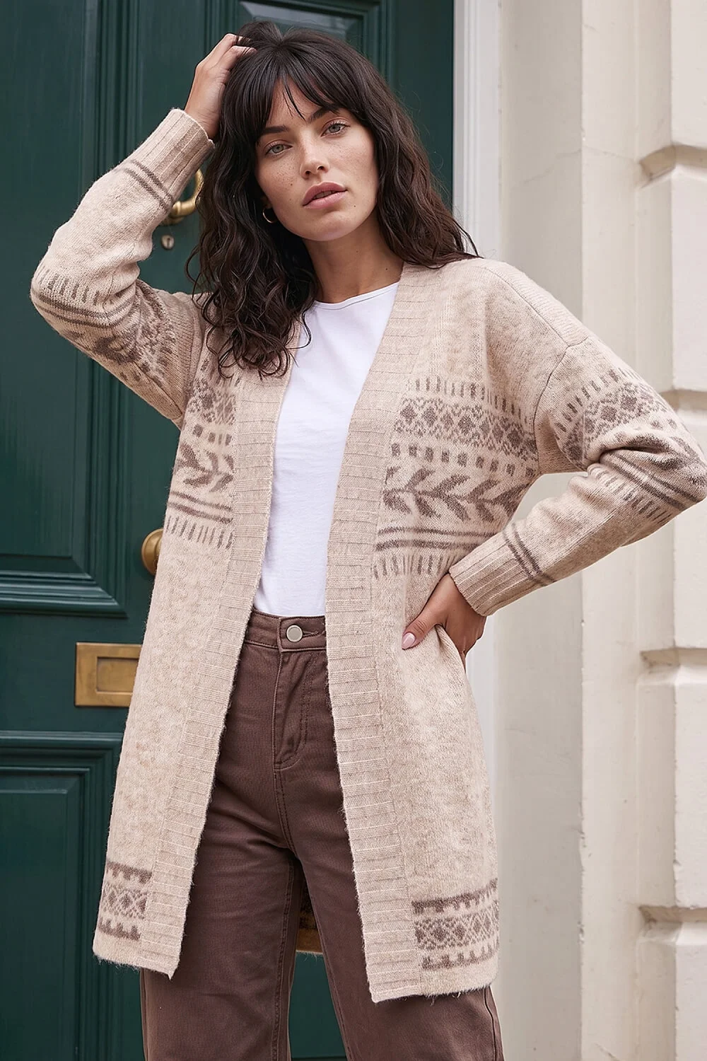 Roman Beige Pattern Belted Cardigan - 20 Image 1