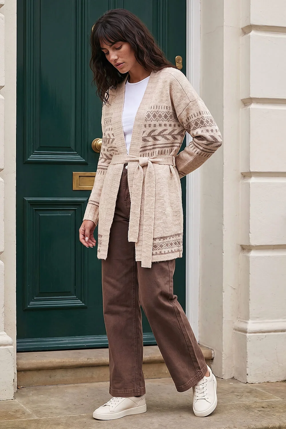 Roman Beige Pattern Belted Cardigan - 20 Image 3
