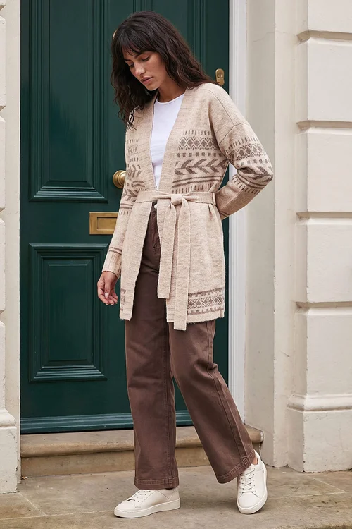 Roman Beige Pattern Belted Cardigan - 20 Image 3