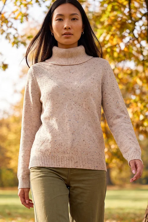 Roman Beige Roll Neck Fleck Knit Jumper - 12 Image 1