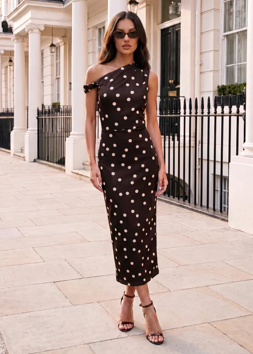 AX Paris Chocolate Polka Dot Off The Shoulder Midi Dress - 8 Image 1