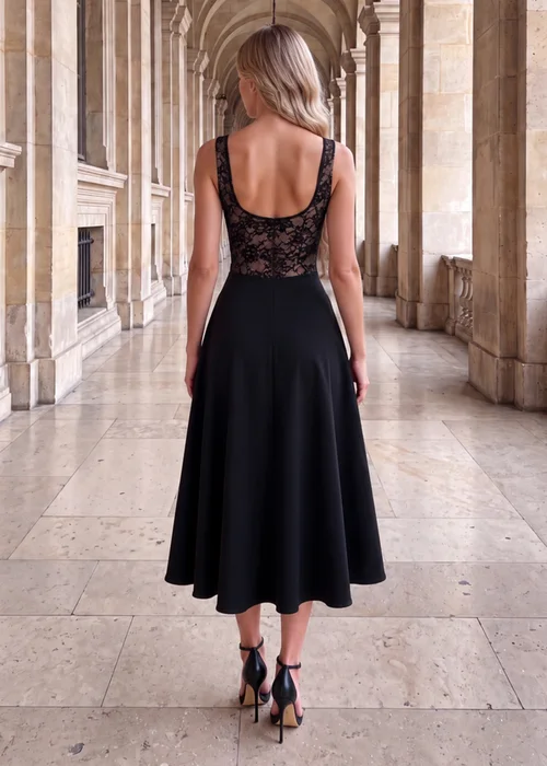 AX Paris Black 2 in 1 Contrast Lace A-Line Midi Dress - 8 Image 4