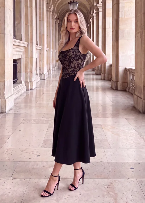 AX Paris Black 2 in 1 Contrast Lace A-Line Midi Dress - 8 Image 3