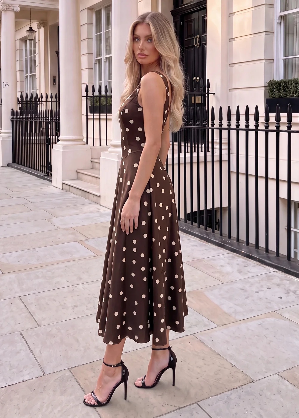 AX Paris Chocolate Polka Dot Square Neck A-Line Midi Dress - 8 Image 2
