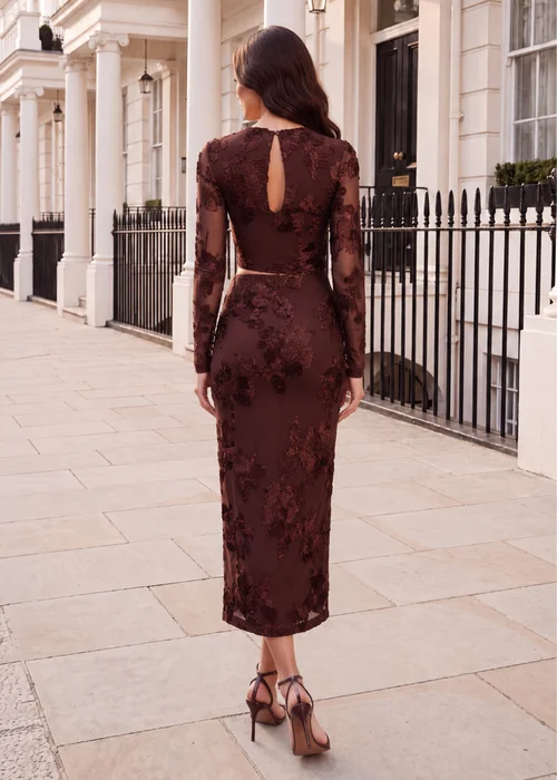AX Paris Chocolate Floral Embroidered Cut out Midi Dress - 16 Image 4