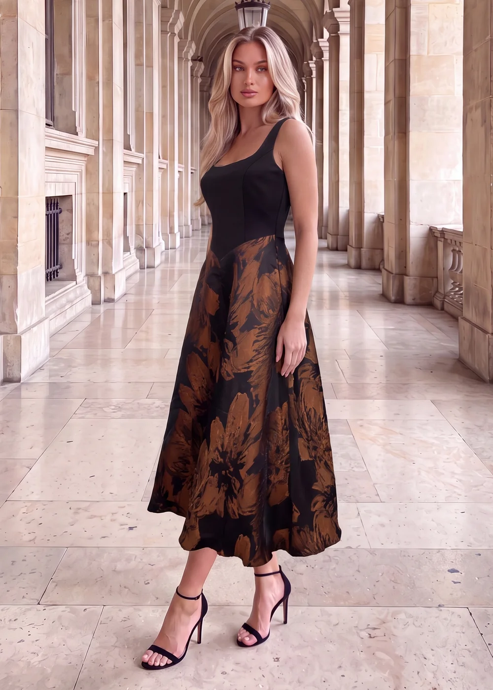 AX Paris Black Floral Jacquard A-Line Midi Dress - 8 Image 3