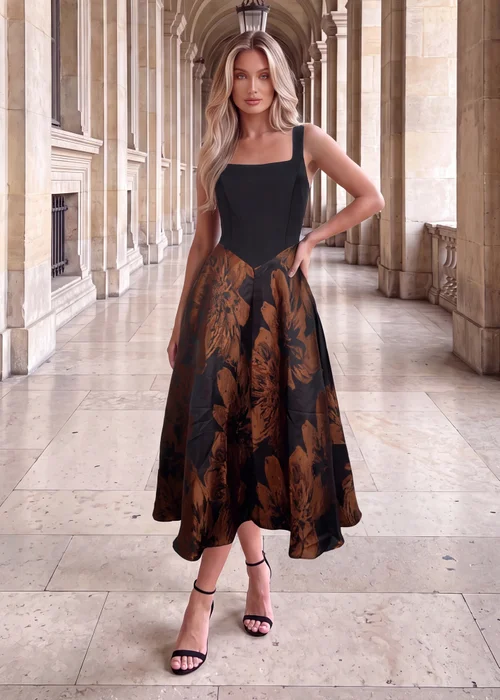 AX Paris Black Floral Jacquard A-Line Midi Dress - 8 Image 1