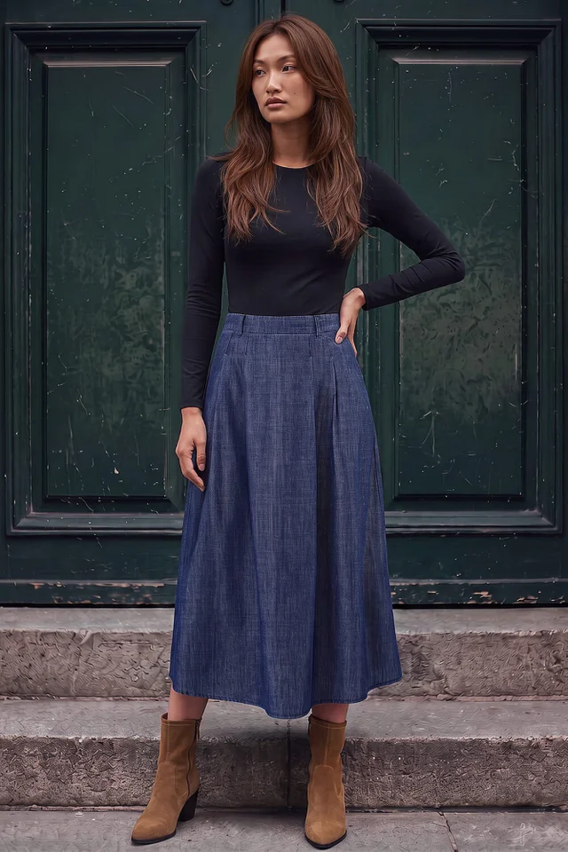 Roman Denim A-Line Skirt