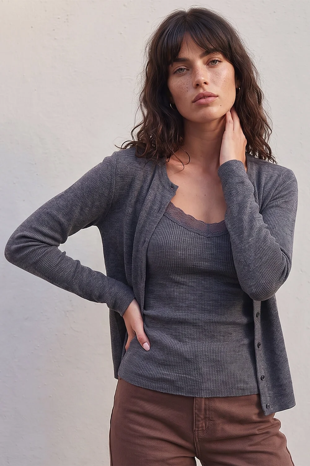 Roman Charcoal Lace Trim 2 In 1 Cardigan - 10 Image 1
