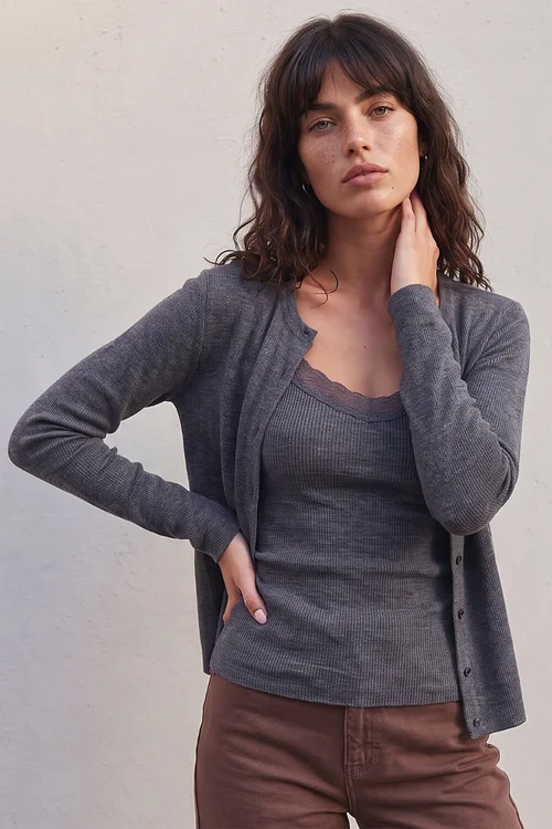 Roman Charcoal Lace Trim 2 In 1 Cardigan - 10 Image 1