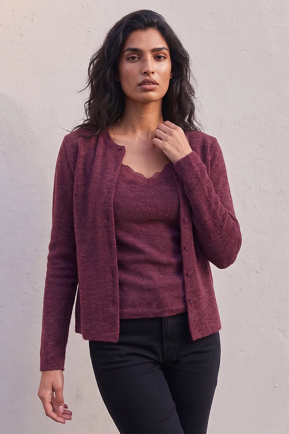 Roman Burgundy Lace Trim 2 In 1 Cardigan - 10 Image 1