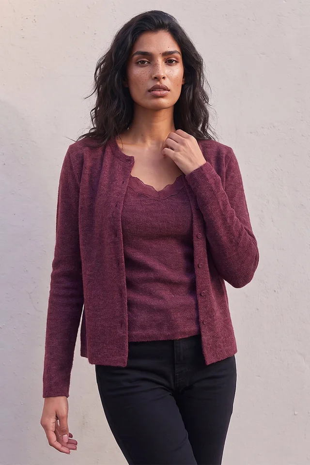 Roman Burgundy Lace Trim 2 In 1 Cardigan