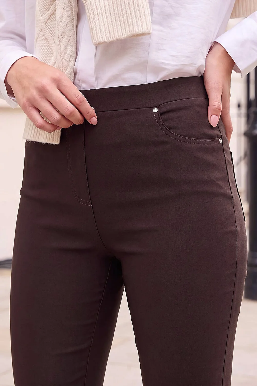 Roman Chocolate Fleece Backed Denim Trouser - 18 Image 4