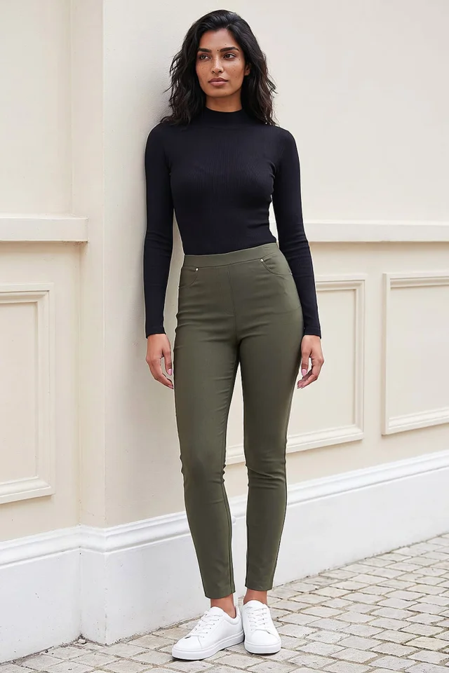 Roman Dark Green Fleece Backed Denim Trouser