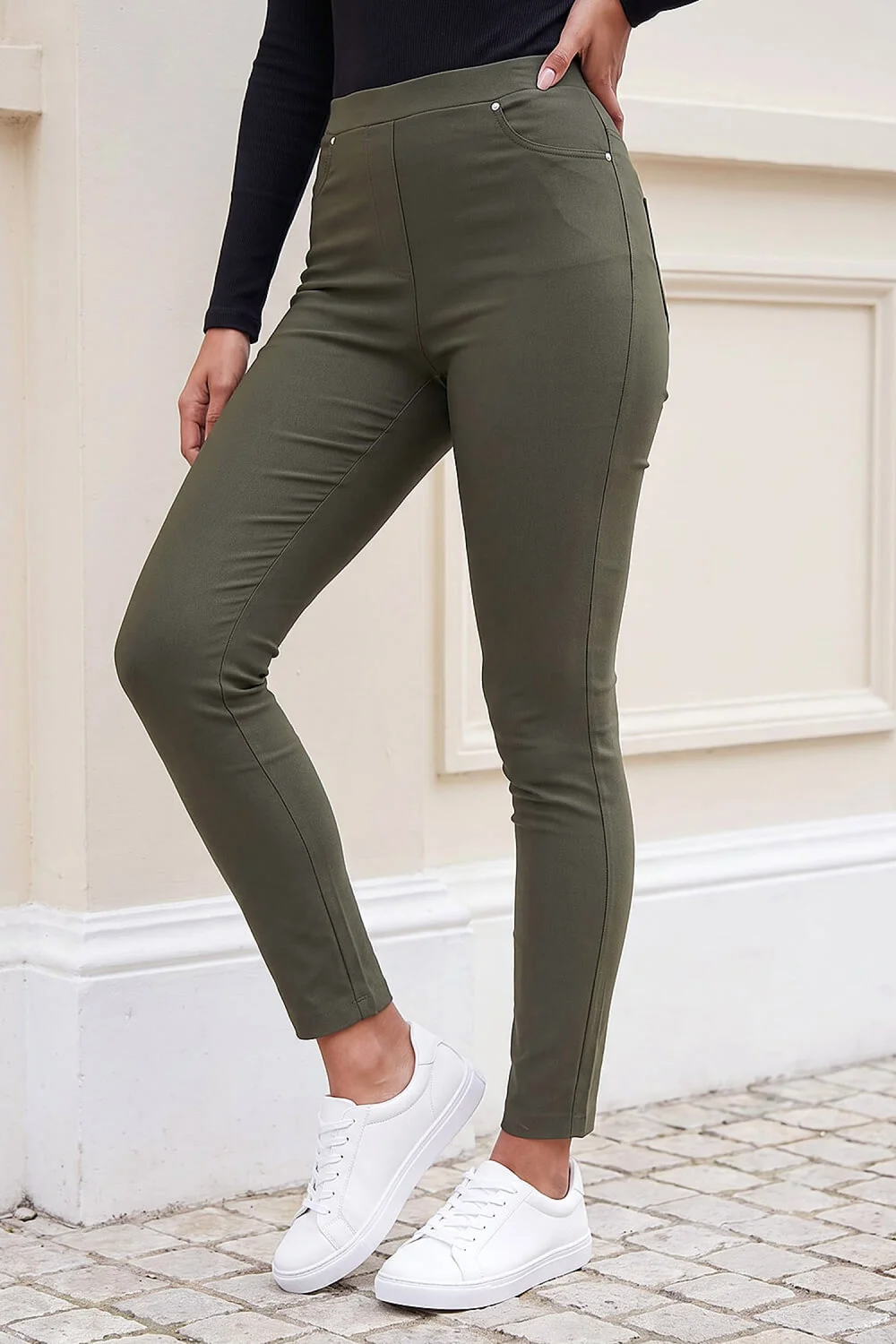 Roman Dark Green Fleece Backed Denim Trouser - 10 Image 2