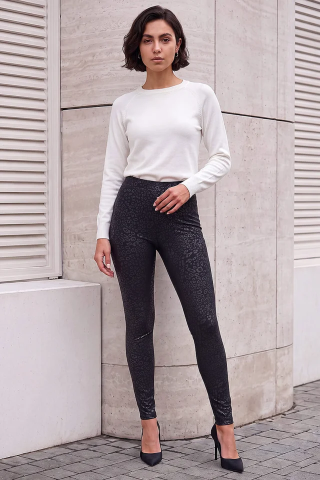 Roman Black Leopard Shine Trouser