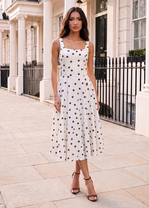 AX Paris Cream And Chocolate Polka Dot Square Neck A-line Midi Dress - 16 Image 2