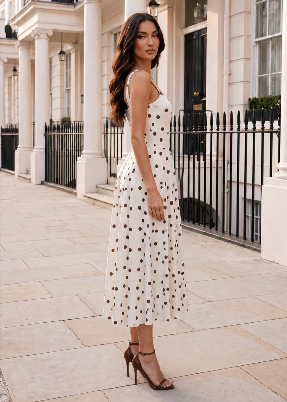 AX Paris Cream And Chocolate Polka Dot Square Neck A-line Midi Dress - 16 Image 3