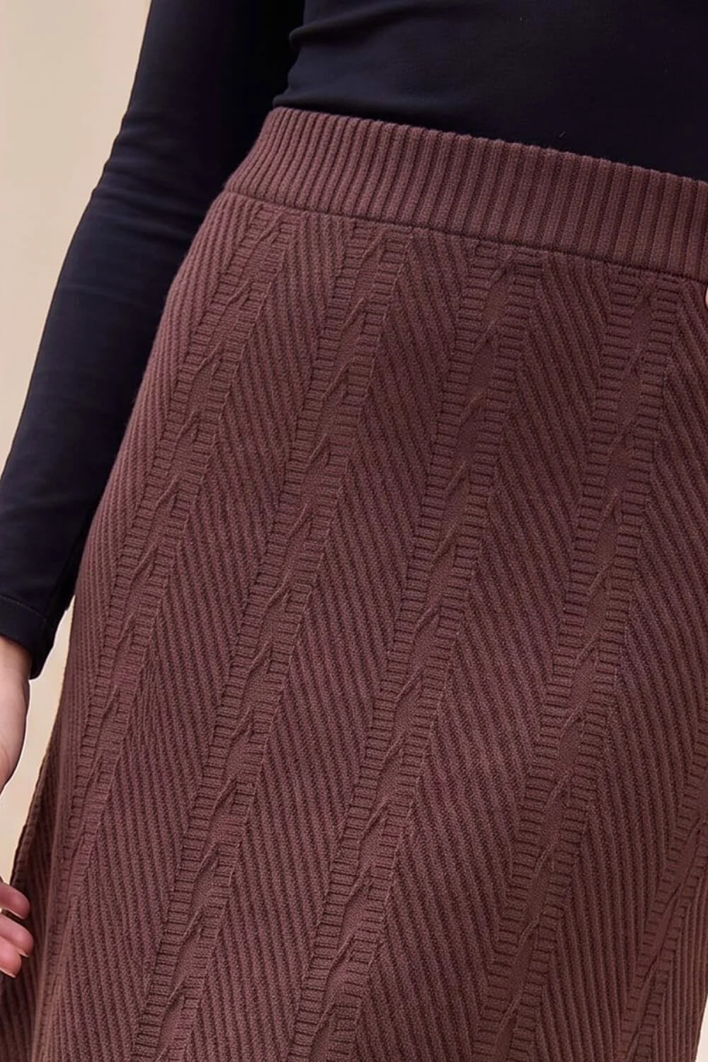 Roman Chocolate Knit Cable Midi Skirt - 20 Image 4