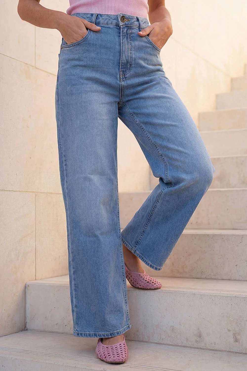 Roman Light Denim Wide Leg Stretch Jean - 20 Image 2
