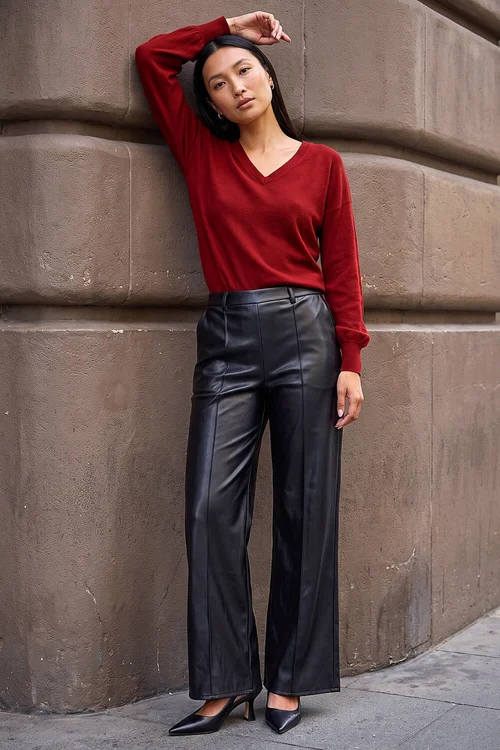 Roman Black Pintuck Faux Leather Trouser - 22 Image 1