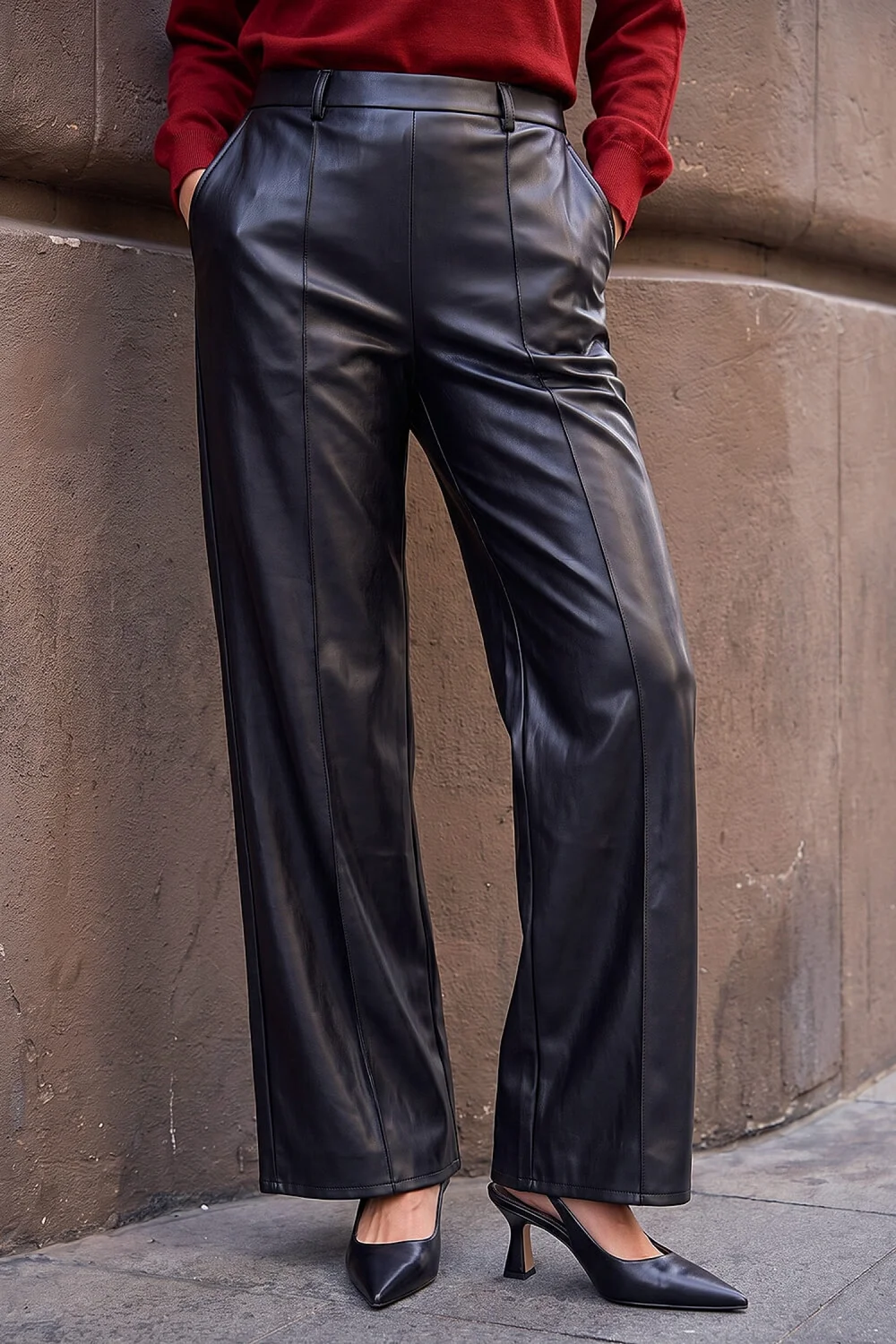 Roman Black Pintuck Faux Leather Trouser - 22 Image 2