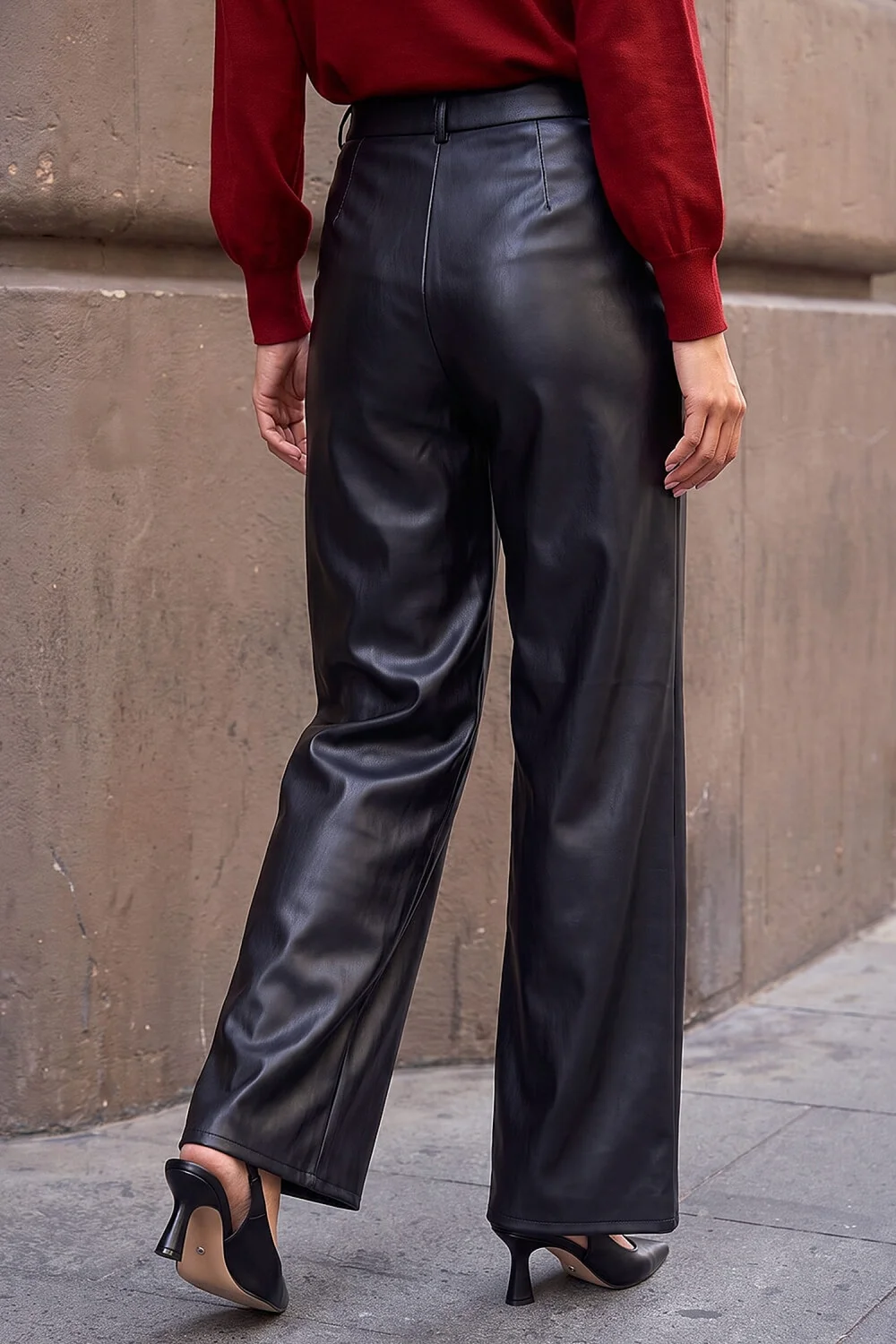 Roman Black Pintuck Faux Leather Trouser - 22 Image 3