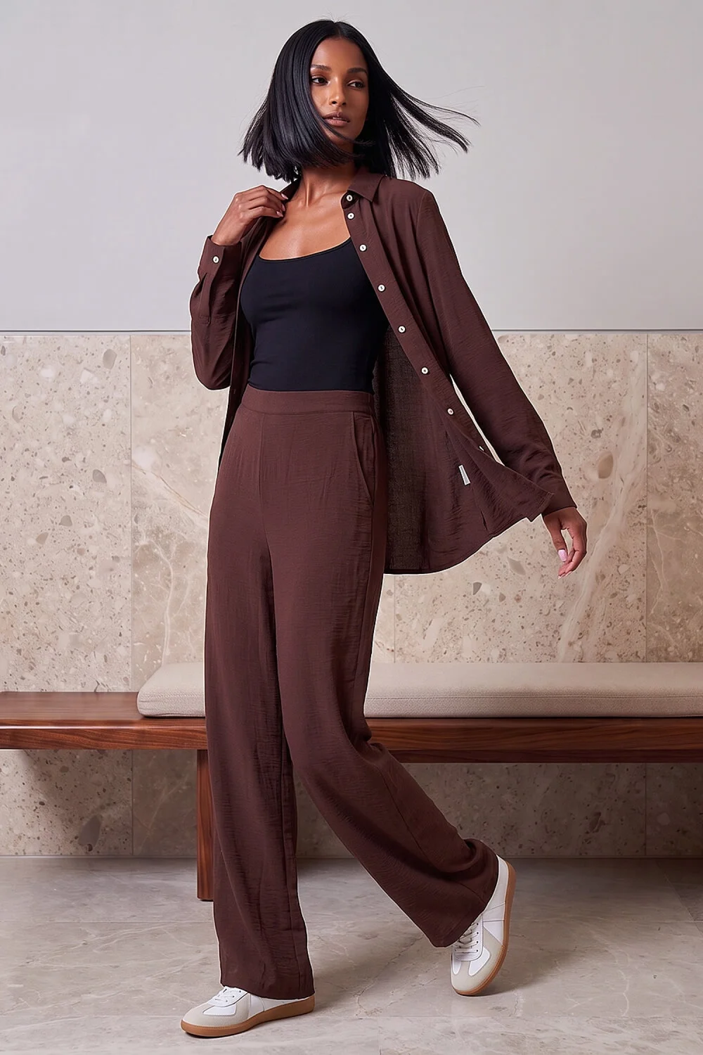 Dusk Chocolate Wide Leg Stretch Trousers - 10 Image 2