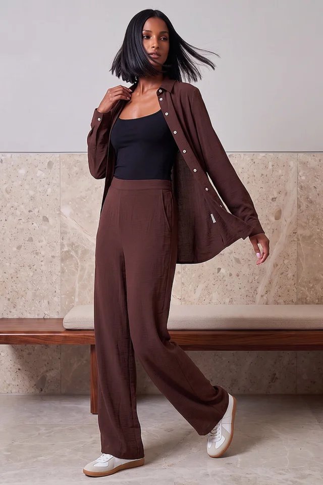 Dusk Chocolate Wide Leg Stretch Trousers